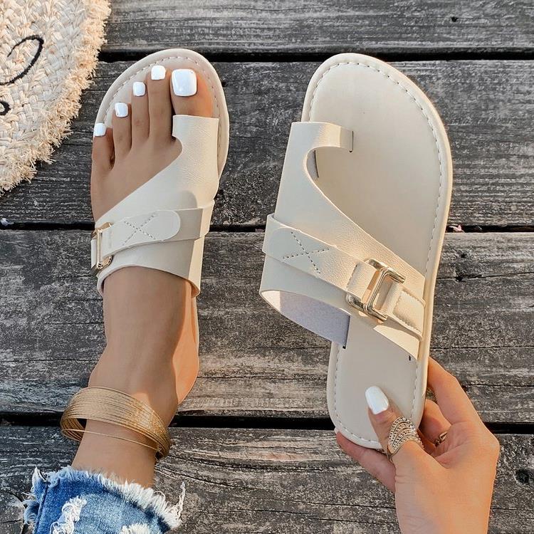 Damen Komfortable Zehentrenner-Sandalen mit eleganter Schnallenverzierung R&B