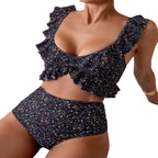 Damen Hochgeschnittener Bikini mit floralem Rüschendesign R&B