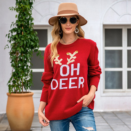 Damen Großer Strickpullover mit festlichem Motiv R&B