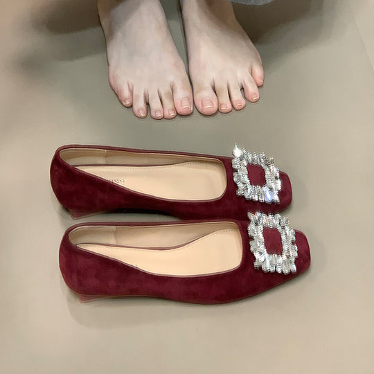 Damen elegante Ballerinas mit funkelndem Strass-Akzent und hochwertiger Oberflächenstruktur R&B