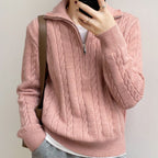 Damen Kuscheliger Strickpullover mit Stehkragen und Zopfdesign