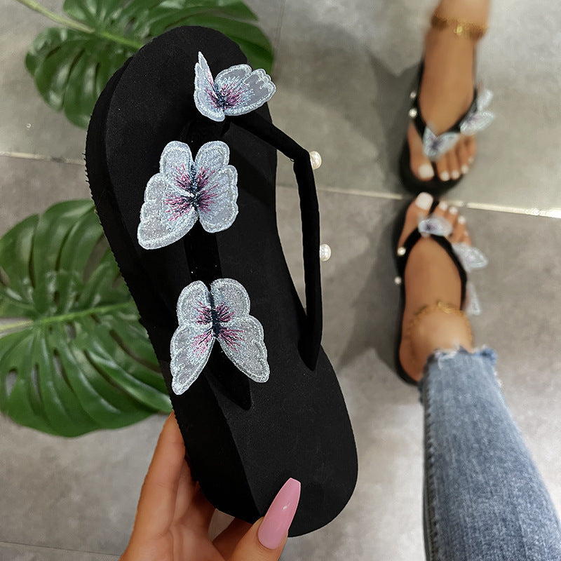 Damen Zehentrenner-Sandalen mit dekorativen Schmetterlingsapplikationen und rutschfester Sohle R&B