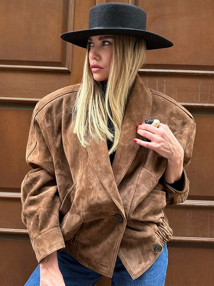 Damen Oversize Wildlederjacke mit modernem Schnitt und praktischen Taschen R&B