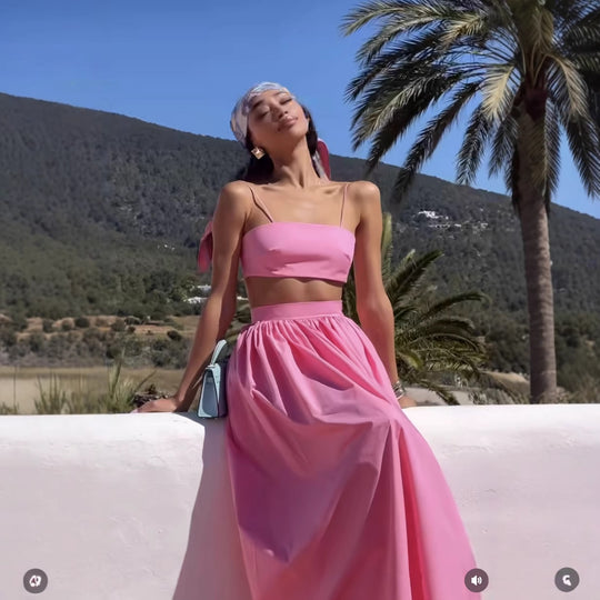 Damen Set aus Crop-Top und Maxirock mit elegantem Rüschendesign R&B