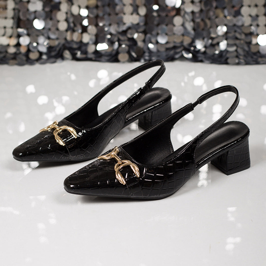 Damen Slingback-Pantoletten mit eleganter Krokoprägung und goldener Schnalle R&B