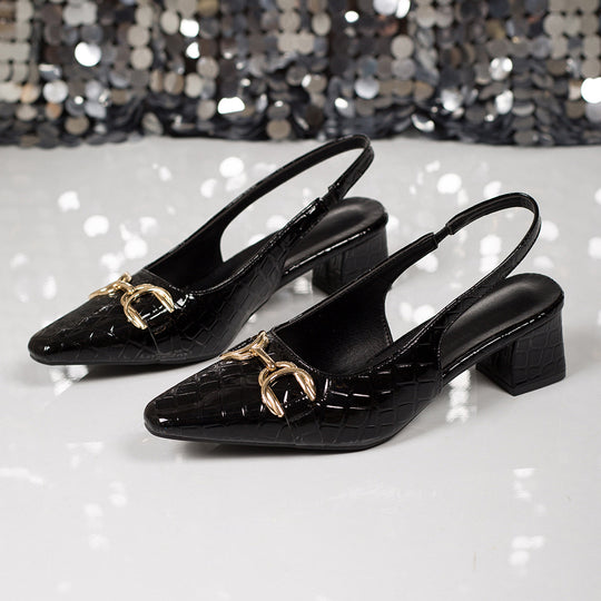 Damen Slingback-Pantoletten mit eleganter Krokoprägung und goldener Schnalle R&B