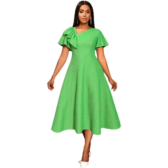 Damen Midikleid mit asymmetrischem Schal und voluminösen Ärmeln R&B