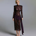 Damen Elegantes langärmliges Spitzenkleid mit seitlichem Raffungseffekt R&B