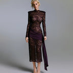 Damen Elegantes langärmliges Spitzenkleid mit seitlichem Raffungseffekt R&B
