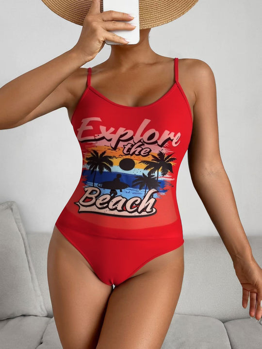 Damen Einteiliger Badeanzug mit trendigem Grafikdesign R&B