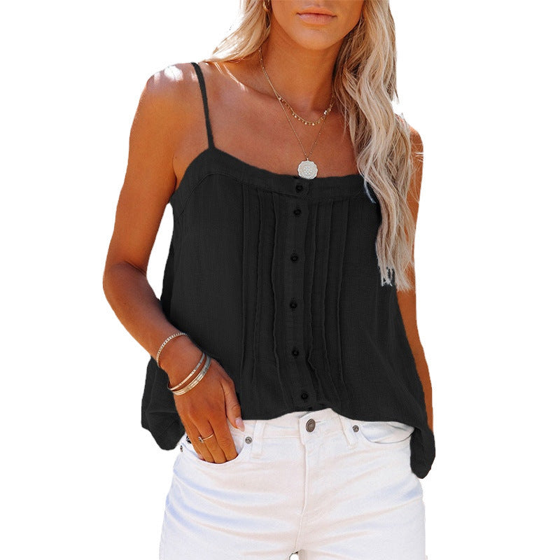 Damen luftiges Spaghettiträger-Oberteil mit kariertem Design und Knopfdetails R&B