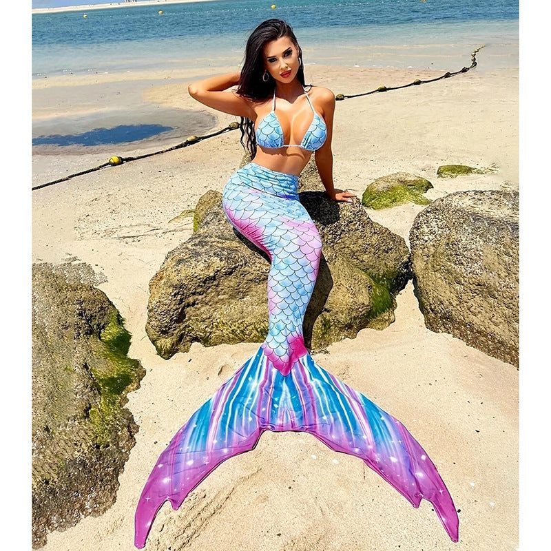 Damen Meerjungfrau Bikini-Set mit glänzenden Schuppen und tiefem Ausschnitt R&B