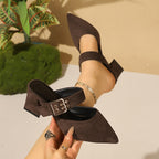 Damen geschlossene Mules mit Blockabsatz und einem eleganten Riemen R&B
