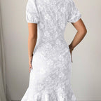 Damen Midi-Kleid mit floralen Applikationen und voluminösen Ärmeln R&B