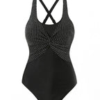 Damen Einteiler Badeanzug mit elegantem Wickeldesign R&B