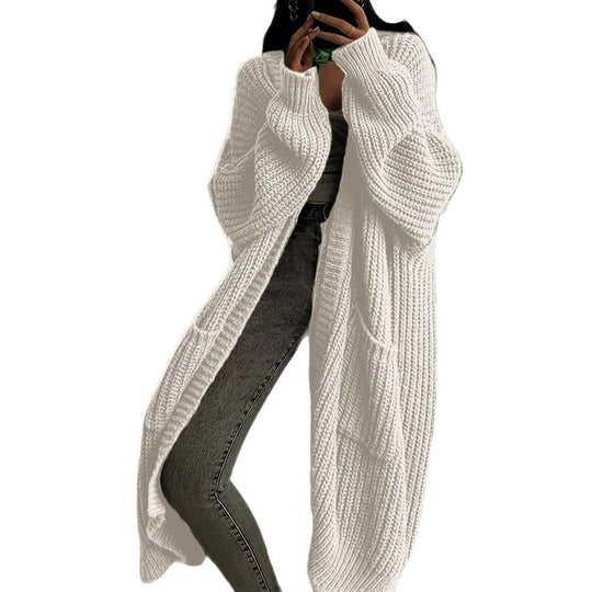 Damen Langer Strickcardigan mit seitlichen Taschen und lässigem Schnitt R&B
