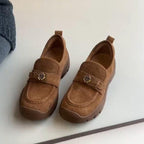 Damen bequeme Mokassins mit dekorativem Schnallenverschluss und rutschfester Sohle R&B