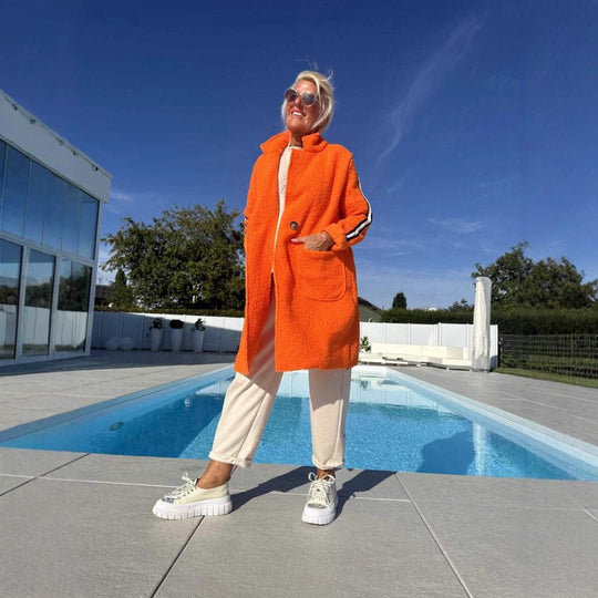 Damen Sportliche Longjacke mit praktischen Taschen und Streifenmotiv R&B