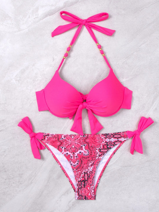 Damen Bikini-Set mit modischem Knoten und bunten Akzenten R&B