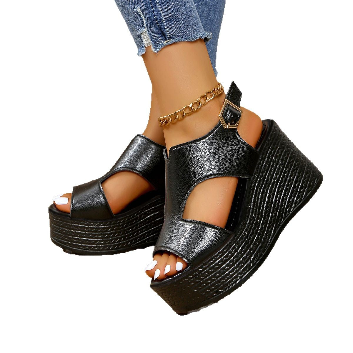 Damen modische Wedgesandalen mit durchgehendem Cut-Out-Design R&B