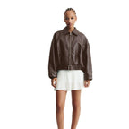 Damen Modische Kunstlederjacke mit weitem Schnitt und Taillengürtel R&B