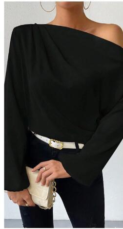 Damen Satin-Oberteil mit asymmetrischem Ausschnitt und fließendem Schnitt R&B