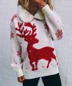 Damen Weihnachts-Pullover mit festlichem Rentier-Motiv und weichem Kragen R&B