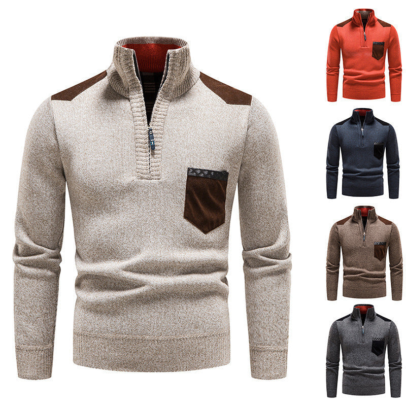 Herren eleganter Pullover mit halbhohem Kragen und feinen Kontrastdetails R&B