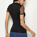 Damen Bodysuit mit transparenten Punkten und hochgeschlossenem Kragen R&B