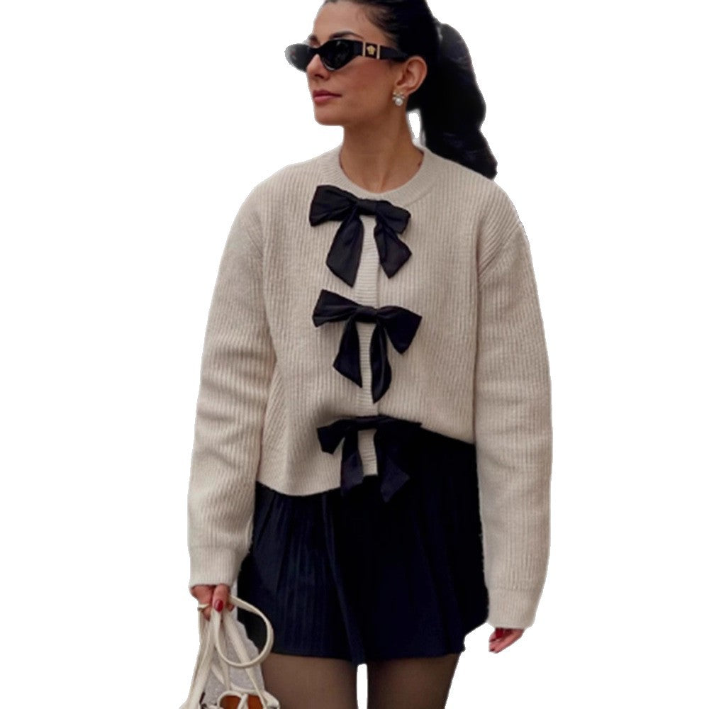 Damen modischer Pullover mit dekorativen Schleifen R&B