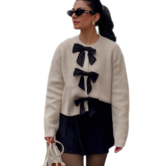 Damen modischer Pullover mit dekorativen Schleifen R&B