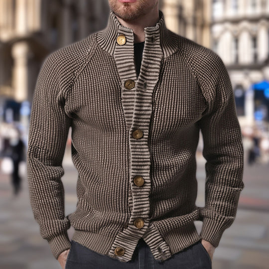 Herren Strickjacke mit modernem Waffelmuster und komfortablem Stehkragen R&B