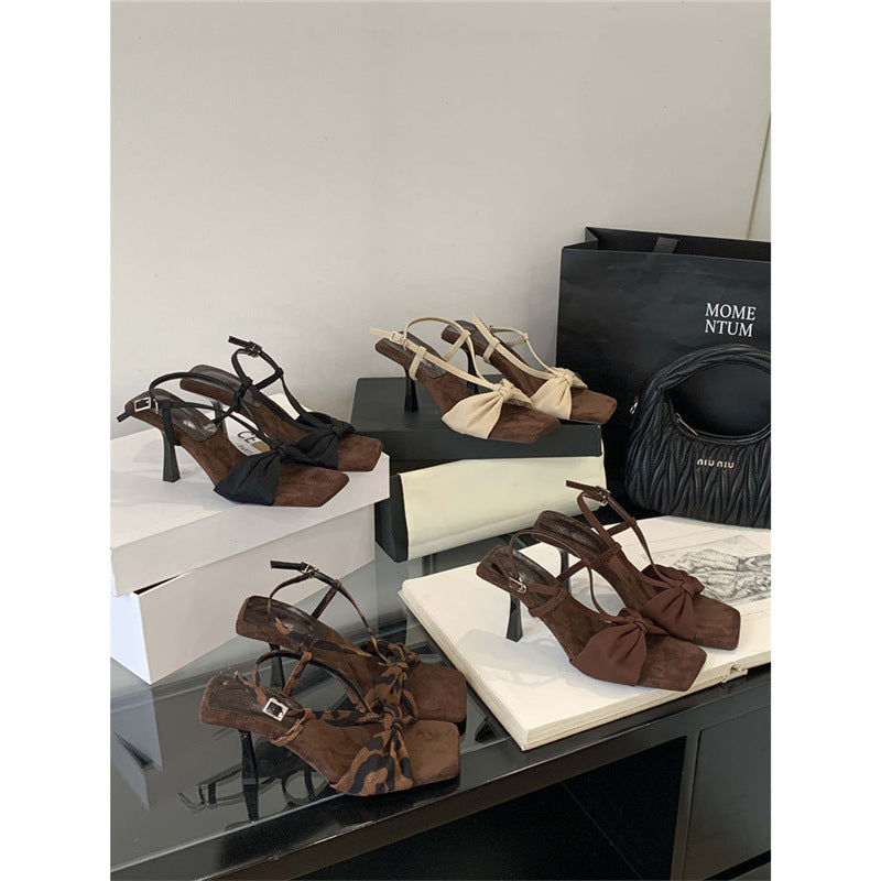 Damen elegante Slingback Sandalen mit dekorativer Schleifenverzierung R&B