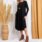 Damen lässiges Maxikleid mit elegantem Schnitt und hohem Saum R&B