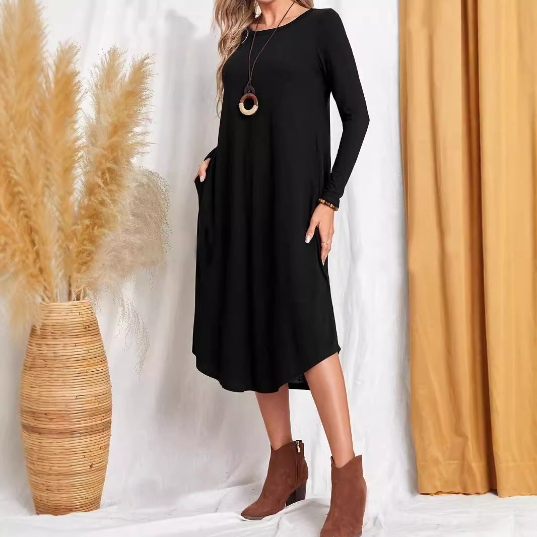 Damen lässiges Maxikleid mit elegantem Schnitt und hohem Saum R&B