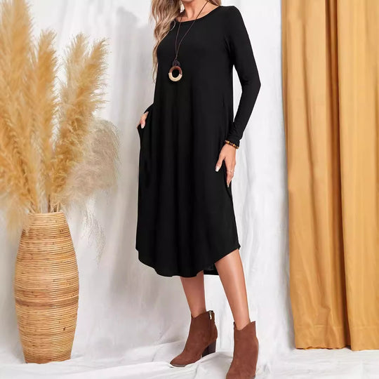 Damen lässiges Maxikleid mit elegantem Schnitt und hohem Saum R&B