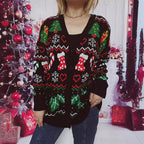Damen Weihnachts-Strickjacke mit festlichem Motiv und praktischem Knopfverschluss R&B