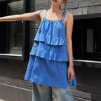 Damen luftiges Schwingkleid mit mehrlagigem Design und verstellbaren Trägern R&B