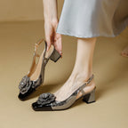 Damen Slingback-Pumps mit glitzernder Blumenapplikation und stylischem Blockabsatz
