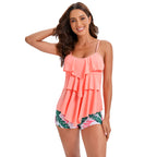 Damen Badeanzug mit fließendem Rüschendesign und eingearbeitetem Shorts R&B