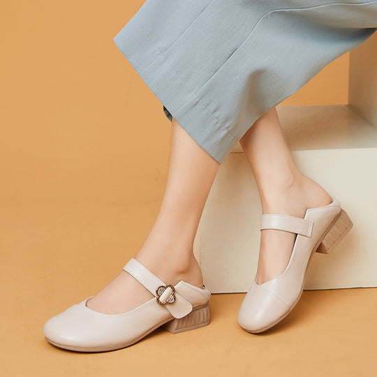 Damen Mary Jane Ballerinas mit dekorativem Riemen und bequemem Blockabsatz R&B