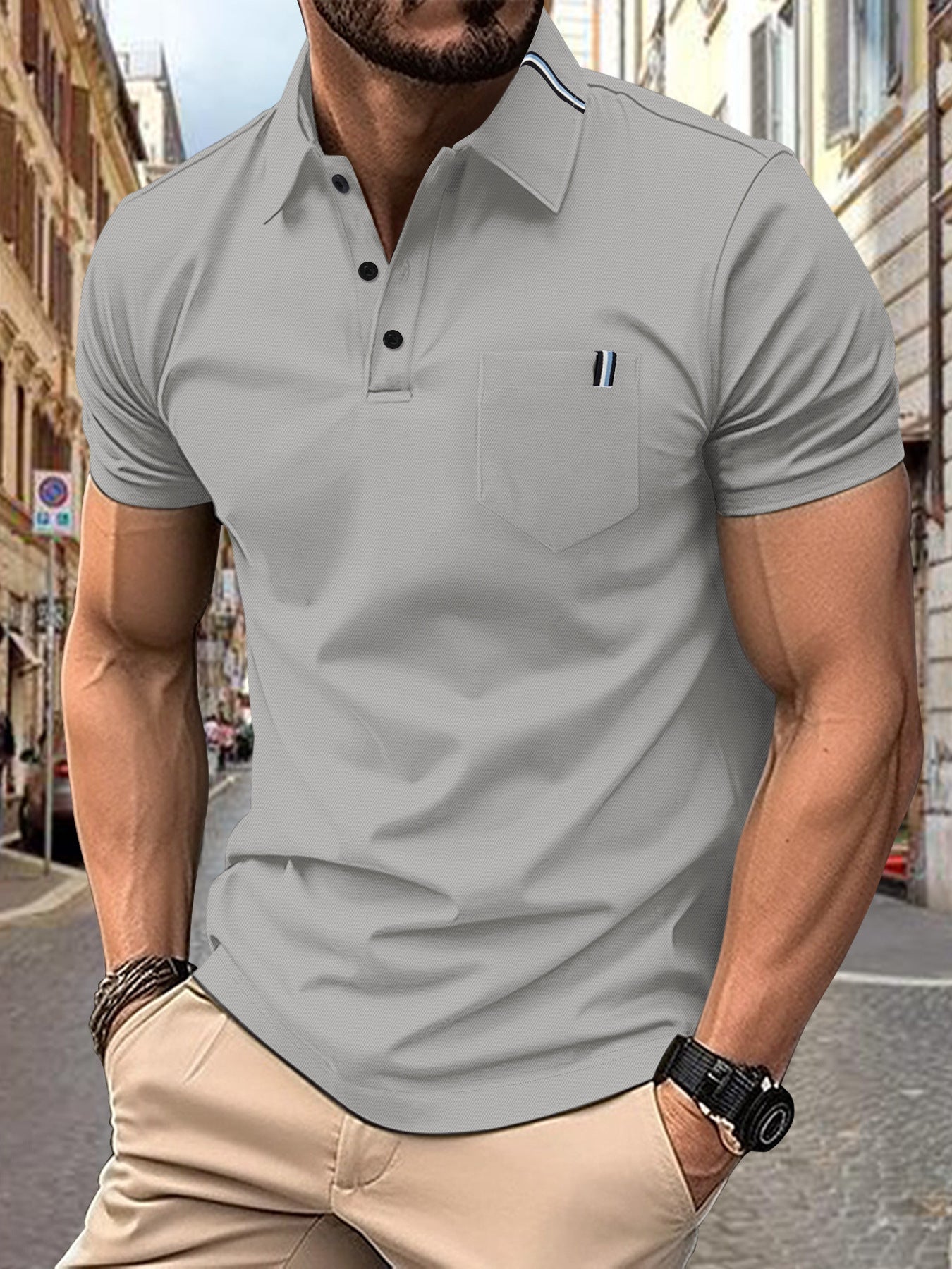 Herren Polohemd mit modernem Schnitt und Brusttasche R&B