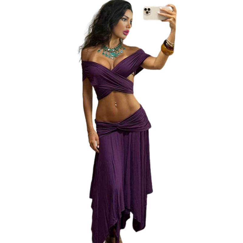 Damen Elegantes Wickelkleid mit raffiniertem Oberteil und fließendem Rock R&B