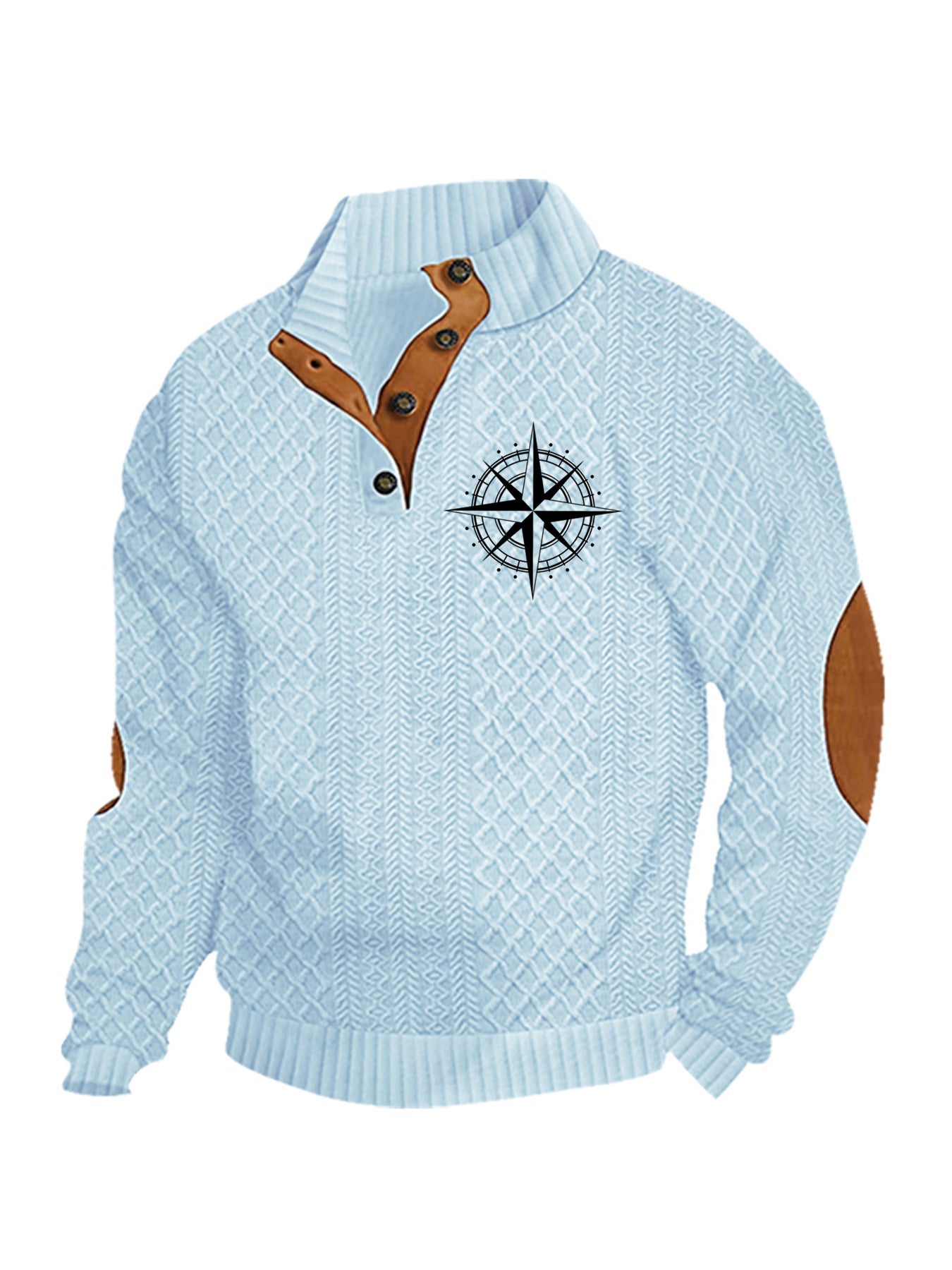 Herren nan Heritage-Strukturpullover mit Stehkragen Lederimitat-Besatz Ellenbogen-Patches und Halbknopfleiste R&B