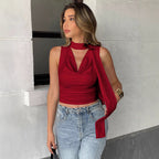 Damen Elegantes Oberteil mit modischem Schal-Design EB