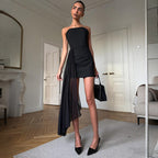 Damen Elegant abgeschnittenes Minikleid mit asymmetrischem Rock R&B