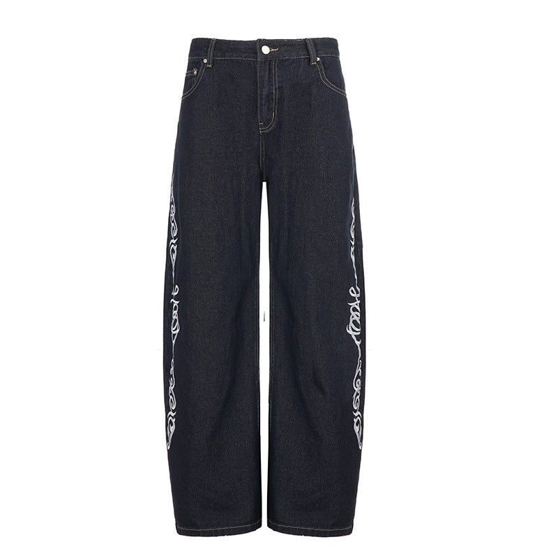Damen weite Jeans mit kunstvollem Stickmuster R&B