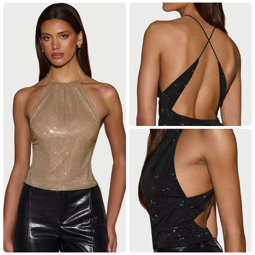 Damen Glitzerndes Top mit schmalem Halterdesign und funkelnden Akzenten R&B