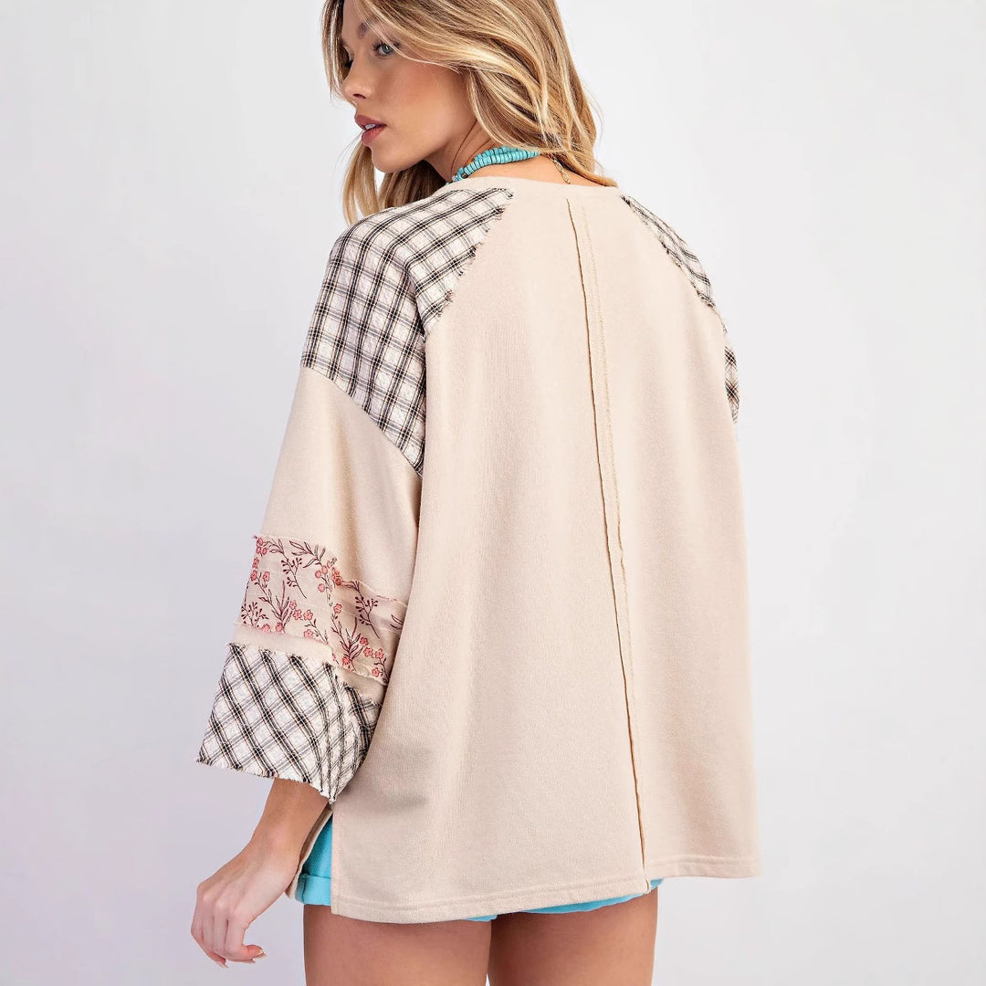 Damen kreatives Sweatshirt mit Patchwork-Design R&B