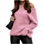 Damen lässiger Pullover mit offenem Schulterdesign und weichem Strick R&B